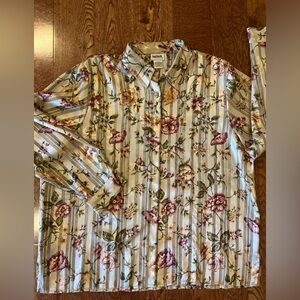 BonWorth Floral and Striped Button Up Blouse Vintage Cottage Core Classy 90s